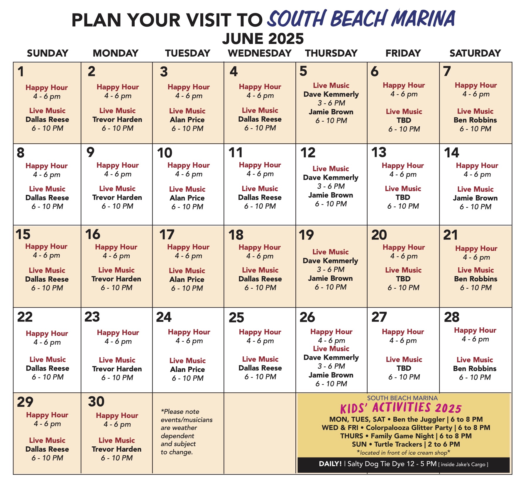calendar of events