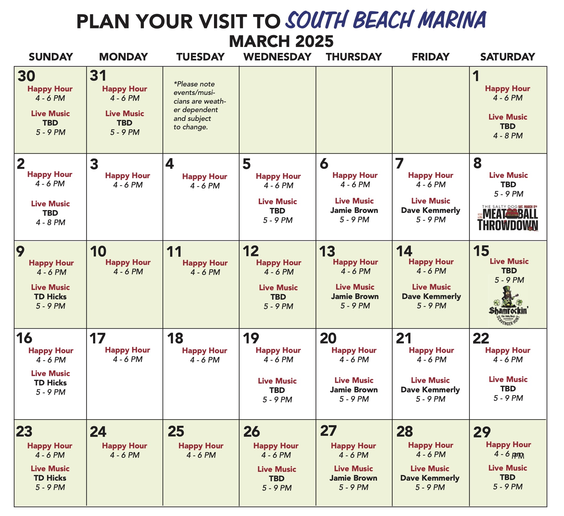 calendar of events